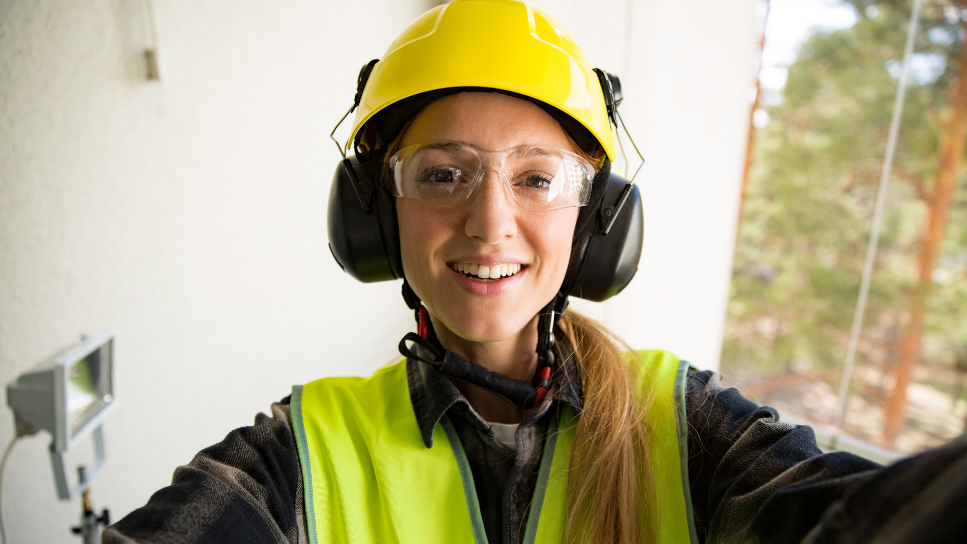 Smiling woman in high vis jacket and hard hat